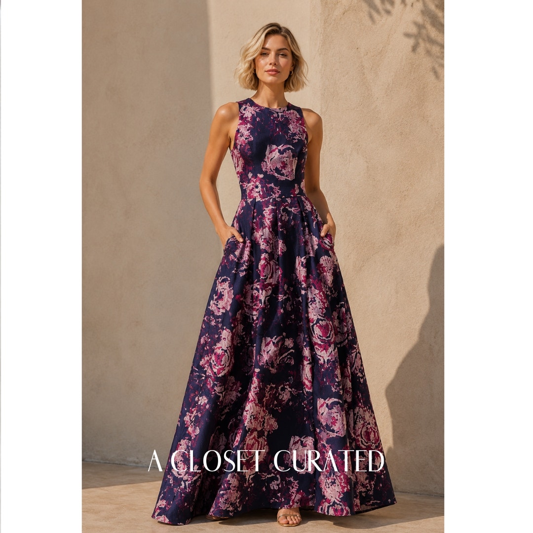 Aidan Mattox Floral Brocade Maxi Dress Gown 10 Purple Nwt